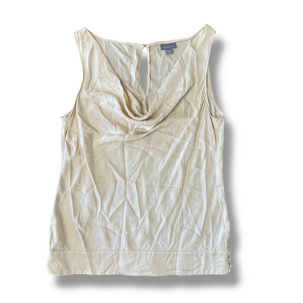 Ann Taylor Women’s Silk Blend Cowl Neck Blouse Size 6 Beige Champagne Sleeveless